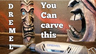 Dremel 4300 with flexshaft. Carving a Tiki on Douglas Fir wood. Dremel