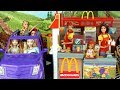 Barbie Sisters Work in Mc Donald's Drive Thru with Frozen Elsa Rapunzel Little Mermaid Ariel