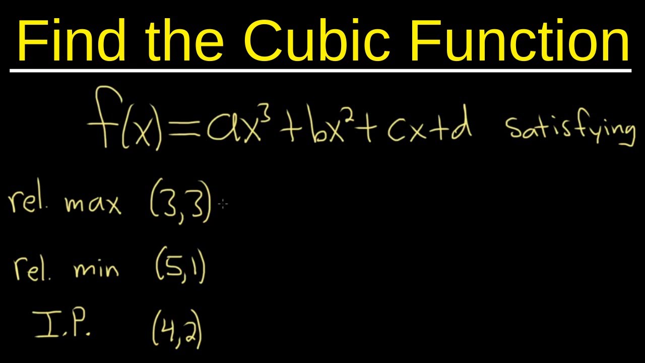 Find A Cubic Function F X Ax 3 Bx 2 Cx D Given The Relative Maximum Minimum Inflection Pt Youtube