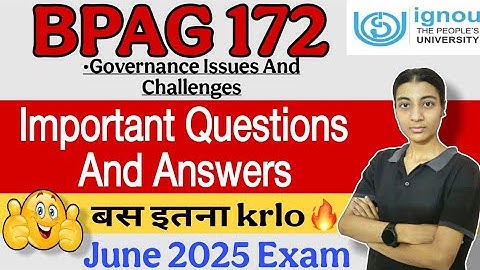 BPAG 172| Important Questions And Answers|June 2025 Exam| Ignou classes by Nisha|IGNOU