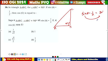 In Triangle △ ABC, the ∠ABC = 90^0 If sin (A) = 1/2 then cos (C) is equal to :
