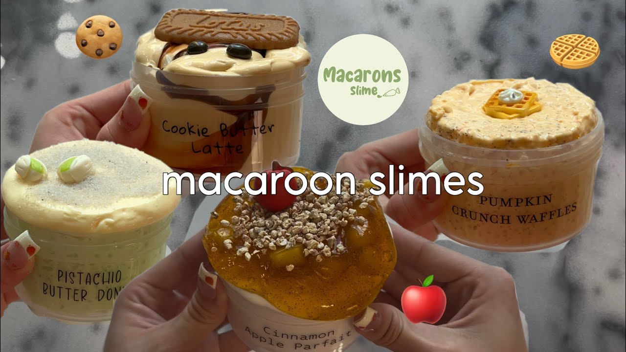 Macaroon slime shop review!🍪🤍ASMR + unboxing (NO TALKING)