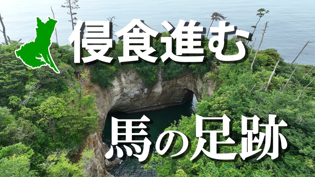 【侵食が進む海食洞】～馬の足跡～茨城絶景ドローン空撮