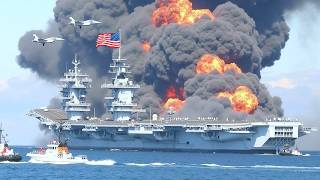 1 minute ago! Russia brutally destroyed the largest US aircraft carrier carrying 80 US F-16s.