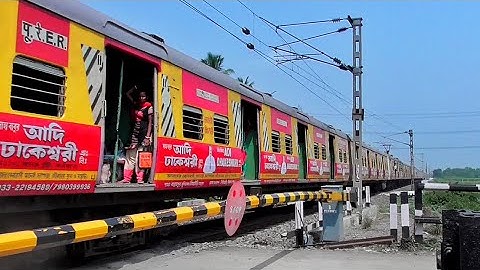 Furious Speedy Ad-printed Amazing Colourful EMU Local Train Skip Between Railgate | Eastern Railways