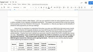 Google Sheets Assignment #2 - Paying off Mortgage Loan