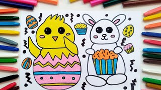 Easter Drawing Happy Easter Kids Painting Easter Eggeaster Bunny Easter Basketchildren Drawing