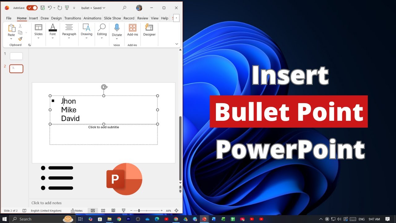 How to Add Bullet Point on Microsoft PowerPoint