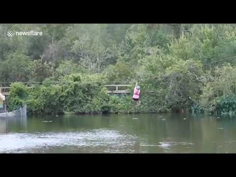 Alligator Leaps Out The Water To Try To Bite Woman On Zipline