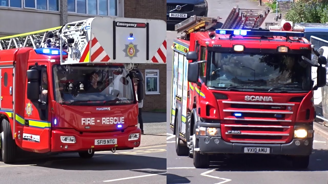 Fire Engine RESPONDS TO STATION! Leamington Spa Turntable Ladder & Pump