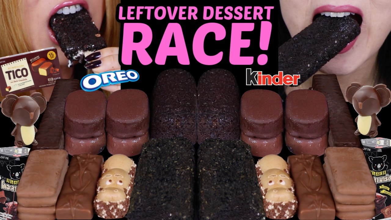 ASMR LEFTOVER DESSERT RACE! TICO ICE CREAM BARS, MILKY WAY, OREO, KINDER HAPPY HIPPO, TWINKIES 먹방
