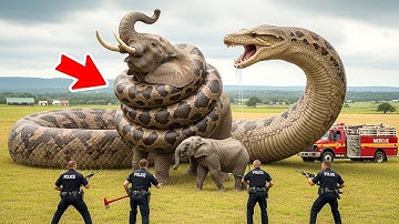 Courageous Rescue Team Fights Giant Python to Save Innocent Elephant