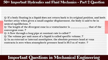 MCQ Questions Hydraulics and Fluid Mechanics - Part 2 with Answers