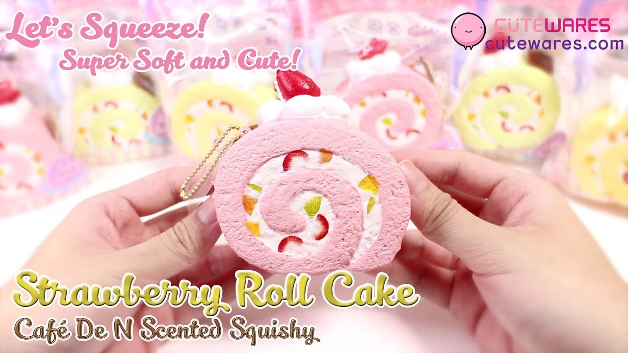 Enjoy Squeezing Cafe De N Scented Strawberry Roll Cake Squishy Toys Charm Youtube