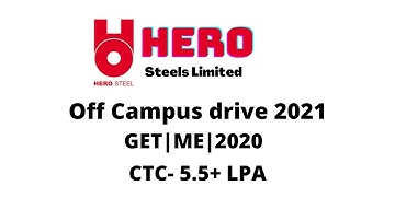 Hero Steels Off Campus Drive 2021..||GET|| ||CTC 5.5 LPA|| ||Batch 2020||