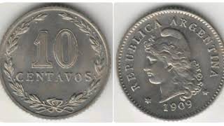 REPUBLICA ARGENTINA 1909 10 CENTAVOS Coin VALUE