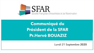 #SFAR2020 Communiqué du Président de la SFAR