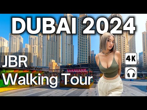 Dubai Walking Tour in Amazing JBR Beach, Dubai Marina Walking Tour [4K]
