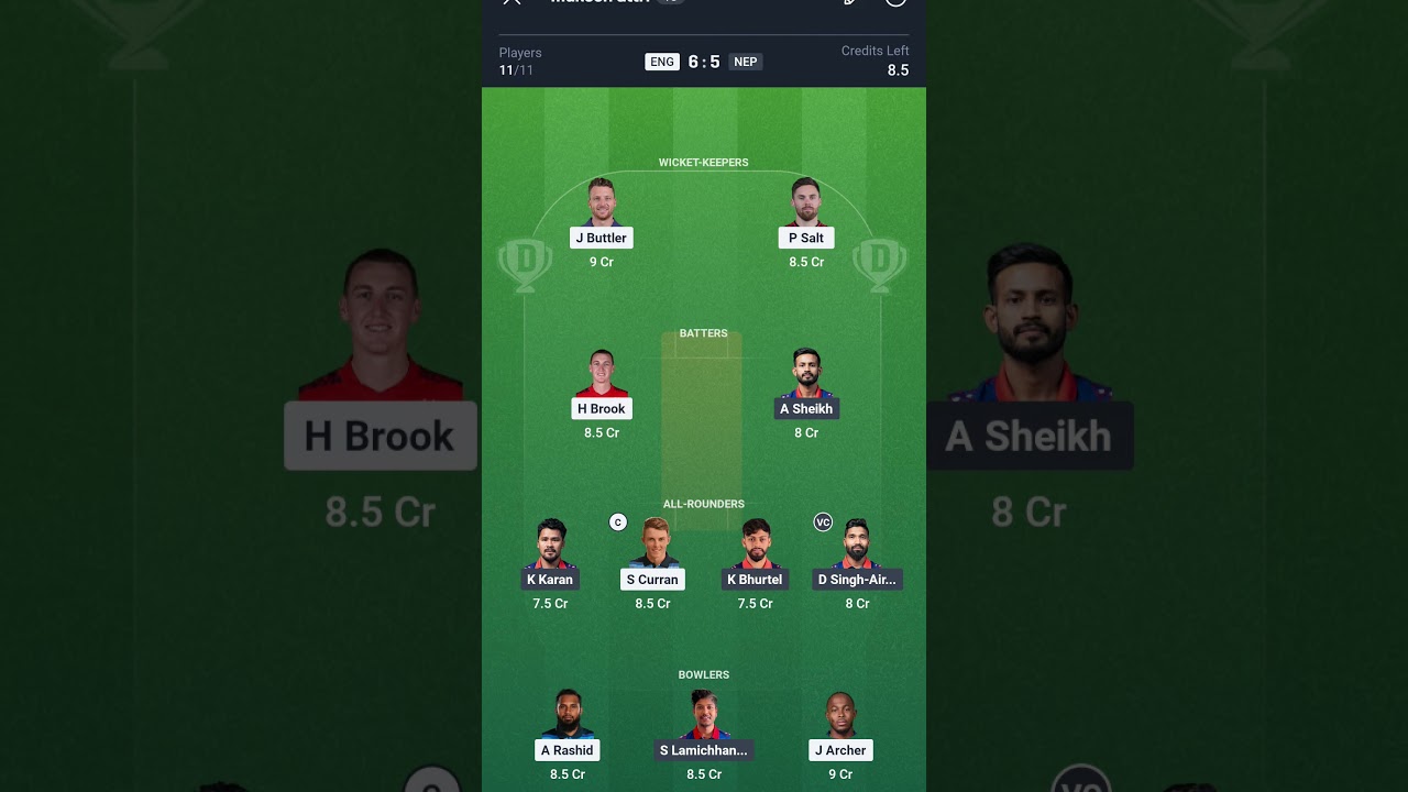 ENG vs NEP Dream11, ENG vs NEP Dream11 Prediction, England vs Nepal T20 Team Today