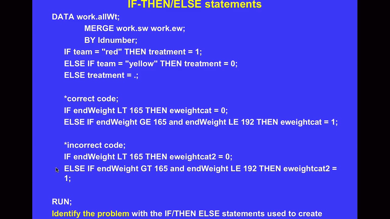 SAS if. If then statements