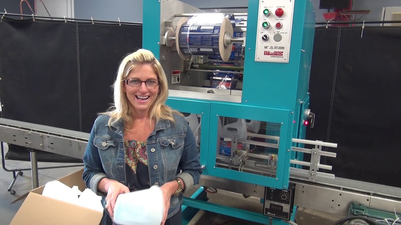 Styrotech Model ST2200, automatic, stretch sleever - YouTube