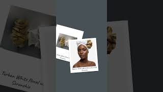 Nigerian Turban White floral with a Gold Scrunchie