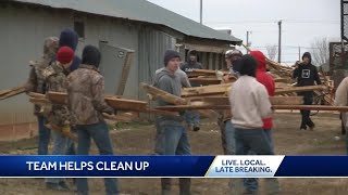 Huntsville baseball team cleans up storm damage in Hindsville