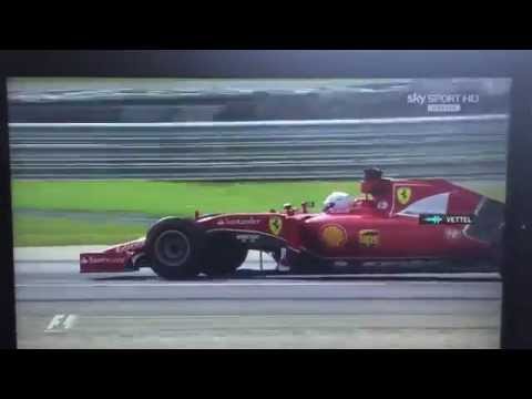 Ferrari is back. Esultanza Sebastian Vettel fine Gp di Malesia 2015