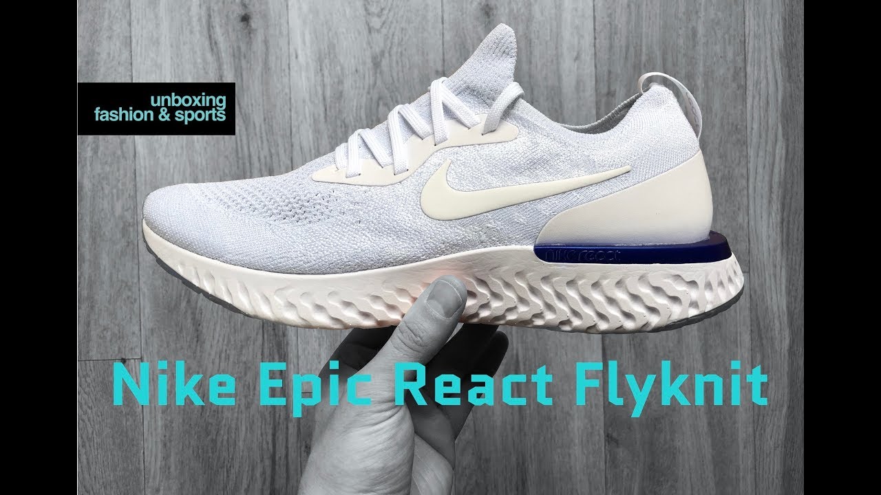 Nike Epic React Flyknit ‘white/white-racer blue’ | UNBOXING & ON FEET | Running shoes | 2018 | 4K