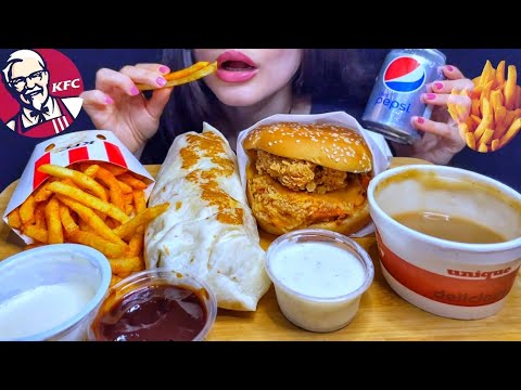 ASMR KFC FOOD *FRIED CHICKEN BURGER/SANDWICH + SPICY FRIES MUKBANG | EATING SOUNDS #shorts