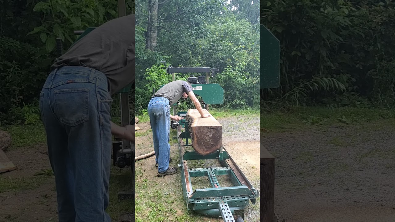 Cutting Walnut bowl blanks on a band mill.