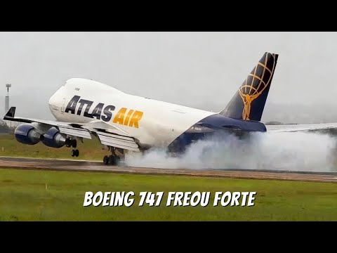 Registro de pouso do Boeing 747 da Atlas Air mostra fumaça nos pneus