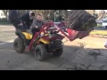 Ground hog atv front loader on polaris sportsman 500 lifting 700lb round of wet cherry