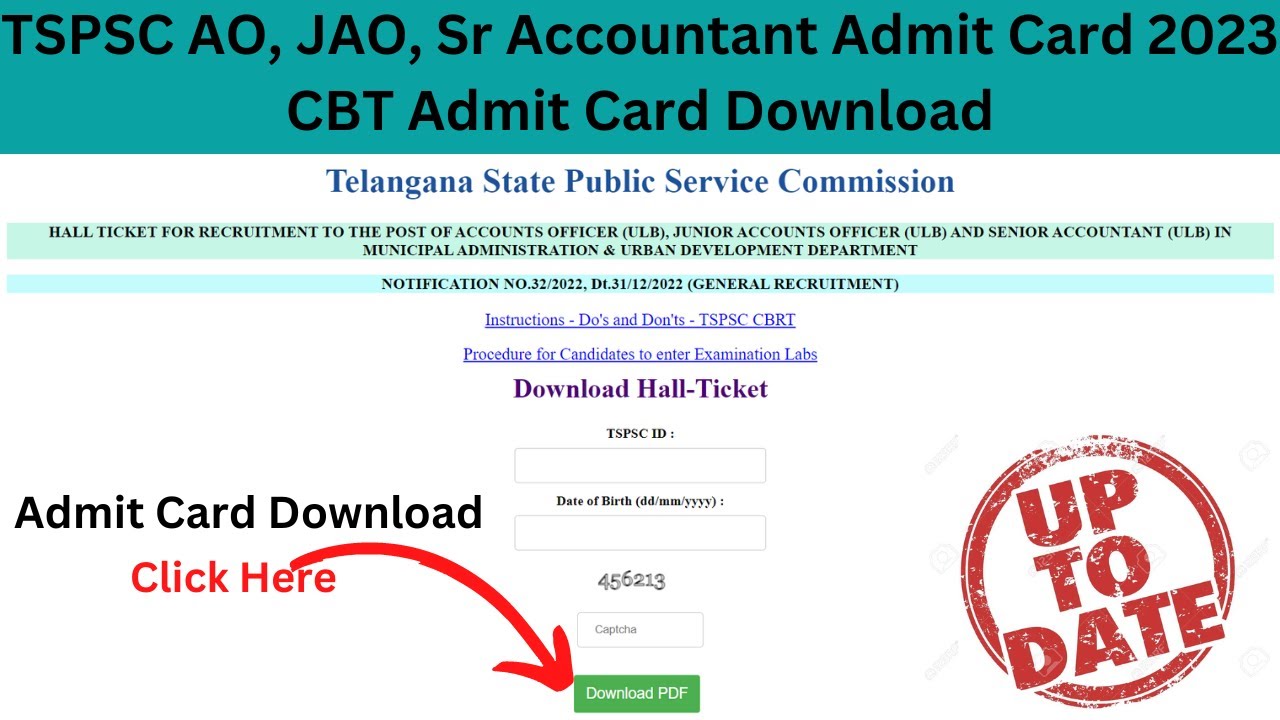 TSPSC AO, JAO, Sr Accountant Admit Card 2023 CBT Admit Card Download