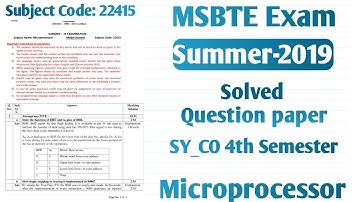 22415 Summer 2019 model answer | microprocessor Solved question paper 2019 | TY_CO 4th Semester