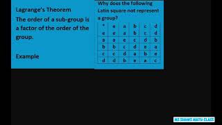 Lagrange’s Theorem. The order of a subgroup is a factor of the order of the group. Example