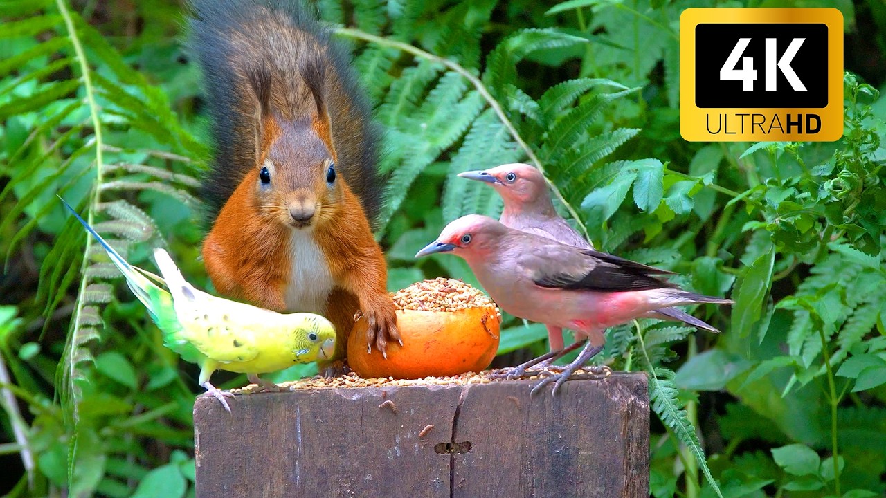 [No Ad Interruptions] CAT TV 😺 Unlimited Birds and Red Squirrel Fun All Day Long 🌸🐿️ Real Nature 4K