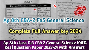 Ap 8th class fa3 CBA-2 PS&NS question paper 2024|💯8th Science fa3 question paper and Answer 2023-24