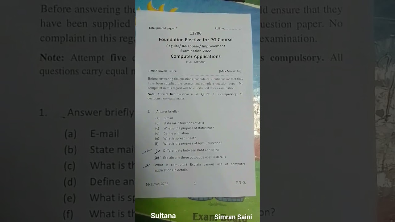 I.G.U. University,M.A.,Computer Application, questions paper 2022, foundation elective for PG course