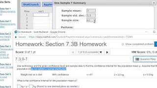 Homework Help: T-Interval StatCrunch and TI-84