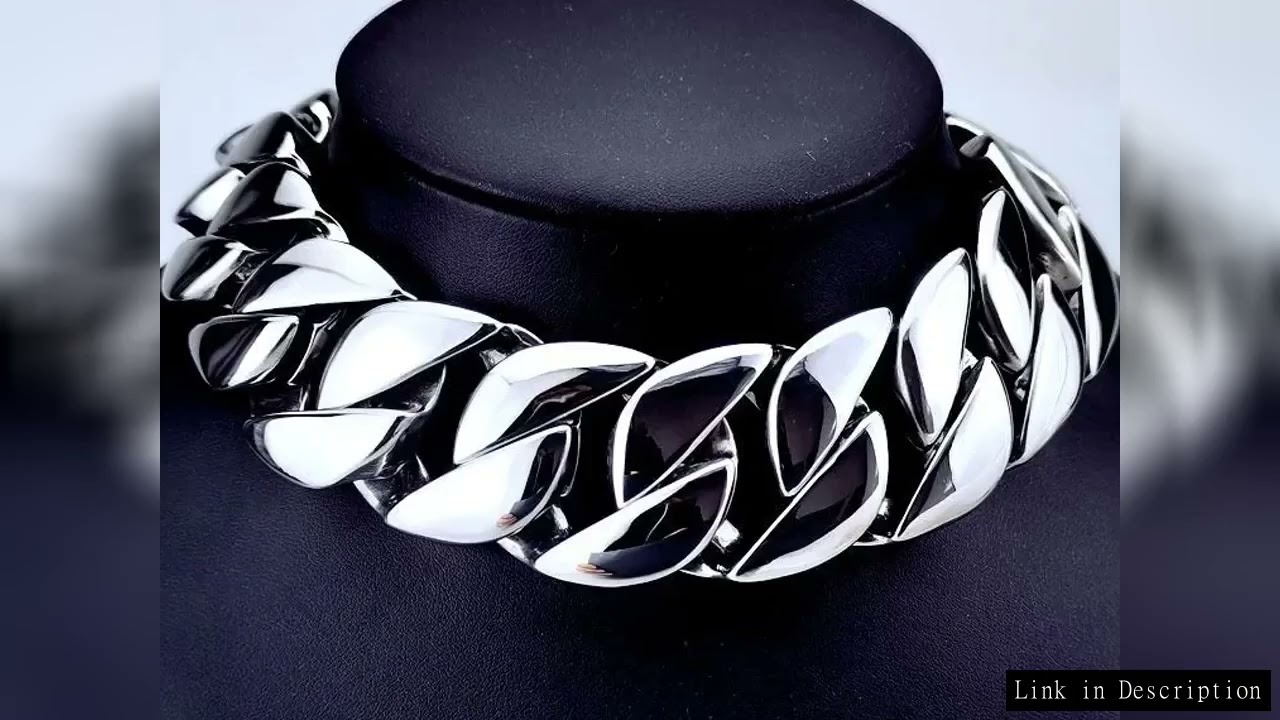 Silver Tone 32mm Width 316L Stainless Steel Polished Curb Solid Heavy Long Chain Jewelry
