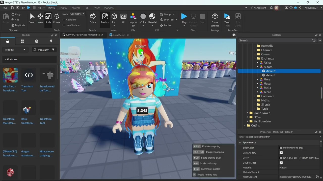 How to use Winx Club Transformation Tool in Roblox Studio