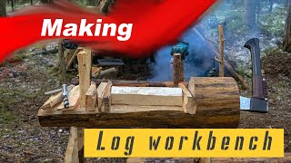 DIY log workbench | Bushcraft | Forest Camp | Fire cooking