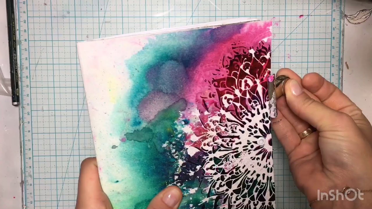 how to make simple watercolor pages with Brusho and Stencil - YouTube
