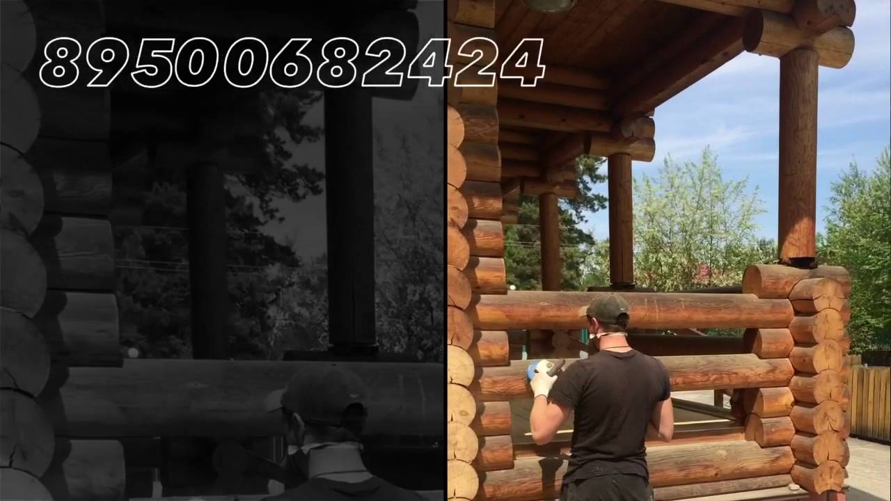 Шлифовка и покраска дома из бревна. - YouTube