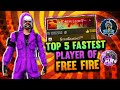 TOP 5 FASTEST MOBILE PLAYERS OF GARENA FREE FIRE || JACKFF, M8N, RAISTAR