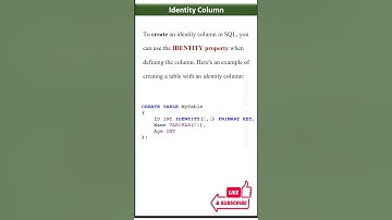 Identity Column in SQL #sqlserver #plsql #dataanalytics #database #shortvideo #interviewpreparation