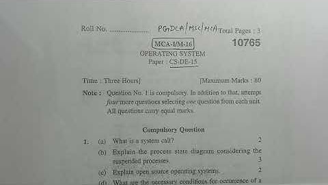 c)MAY-2016 OPERATING SYSTEM CSDE-15 PREVIOUS YEAR QUESTION PAPER KURUKSHETRA UNIVERSITY PGDCA/MSC