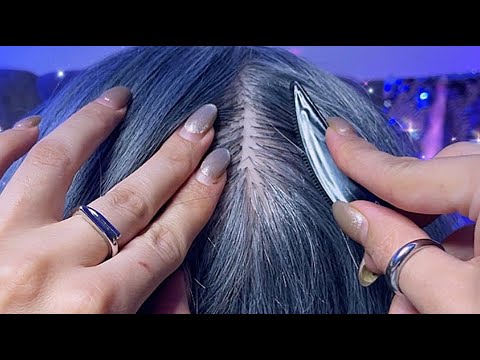 ASMR Scalp Scratching, Scalp ASMR, Slow Hair play, Relaxing Inaudible Whispers