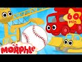 Construction vehicles play baseball! My Magic Pet Morphle Vehicle videos for kids!